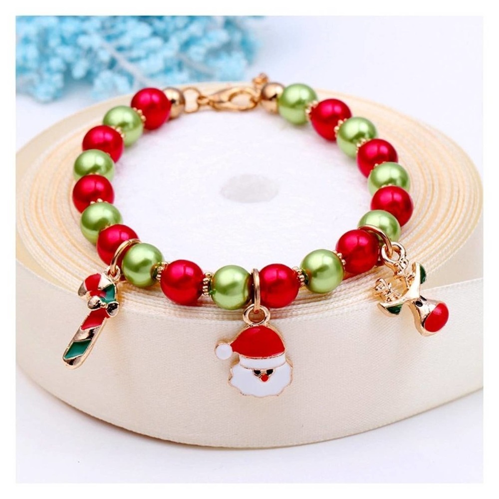 Red & Green‎ Bead Christmas Charm Bracelet NWOT